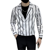 男西装领印花条纹长袖衬衣潮流修身衬衫301A-1/CS293/P55M-5XL，男装衬衫，星座301A-1