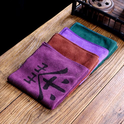 加厚强吸水纯棉茶巾印花LOGO细纤维方巾茶桌布茶杯垫茶道茶席