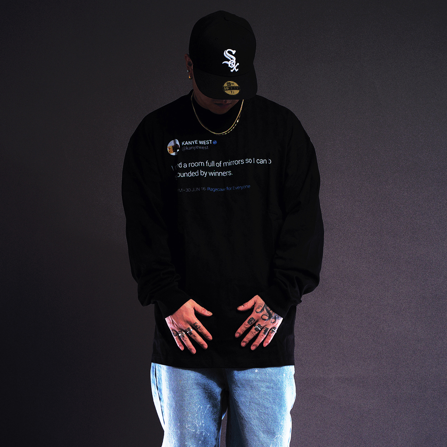 RC美式复古字母标语潮牌圆领卫衣