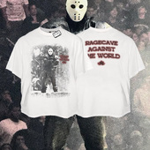 RAGECAVE侃爷Kanye嘻哈美式 Vintage水洗做旧印花重磅情侣圆领T恤