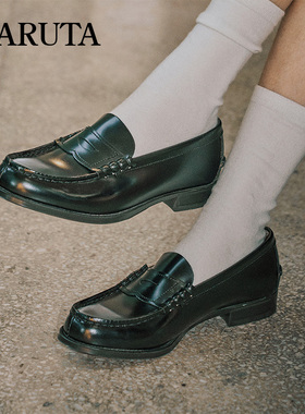 Haruta304女鞋日系新款单鞋子女学生百搭粗跟真皮jk制服鞋乐福鞋