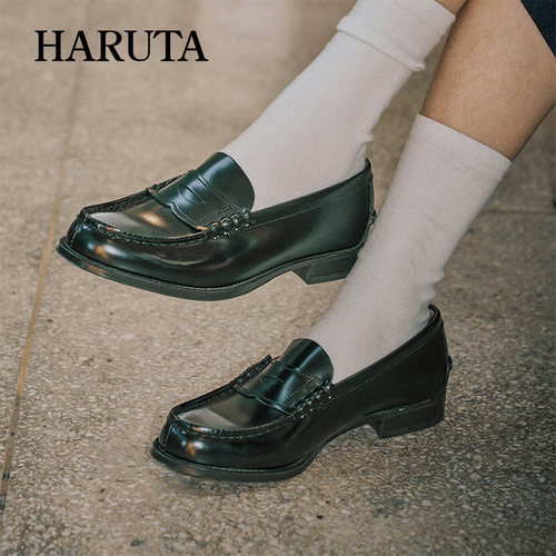 jk学生百搭粗跟真皮乐福鞋