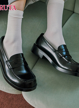 Haruta4900日系百搭厚底复古女小皮鞋学院风JK制服鞋乐福鞋女式