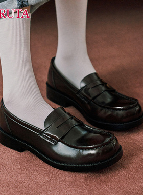 Haruta爆款日系4900厚底百搭一脚蹬单鞋小皮鞋JK制服鞋乐福鞋女