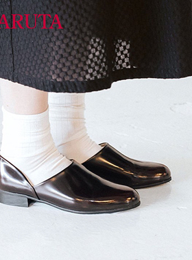 Haruta150单鞋女日系懒人鞋一脚蹬森系简约牛皮斯波克鞋小皮鞋女