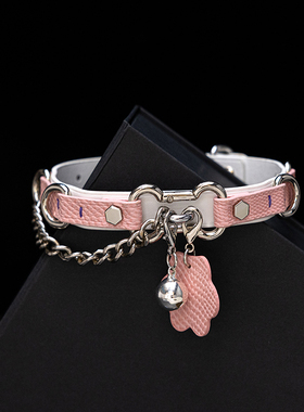 夜间玩伴 粉爪骨头项圈颈圈男女choker项链真皮k9小狗puppy牵引绳