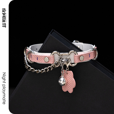 夜间玩伴 粉爪骨头项圈颈圈男女choker项链真皮k9小狗puppy牵引绳