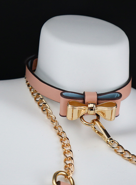 夜间玩伴 蝴蝶结项圈女皮质choker复古颈环puppy小狗链k8k9牵引绳