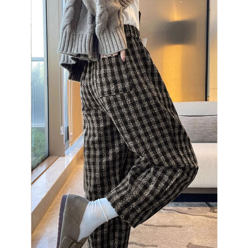 咖色格子哈伦裤女秋冬2025新款时尚彷呢子束脚老爹裤休闲萝卜裤