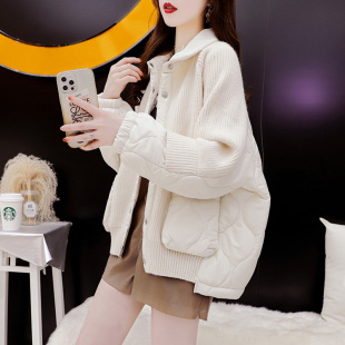 羽绒棉服女冬季小个子设计感小众韩版毛衣拼接棉衣外套女2025新款