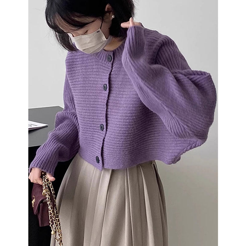 针织开衫女2025新款秋冬外穿小个子时尚毛衣外套蝙蝠袖短款上衣