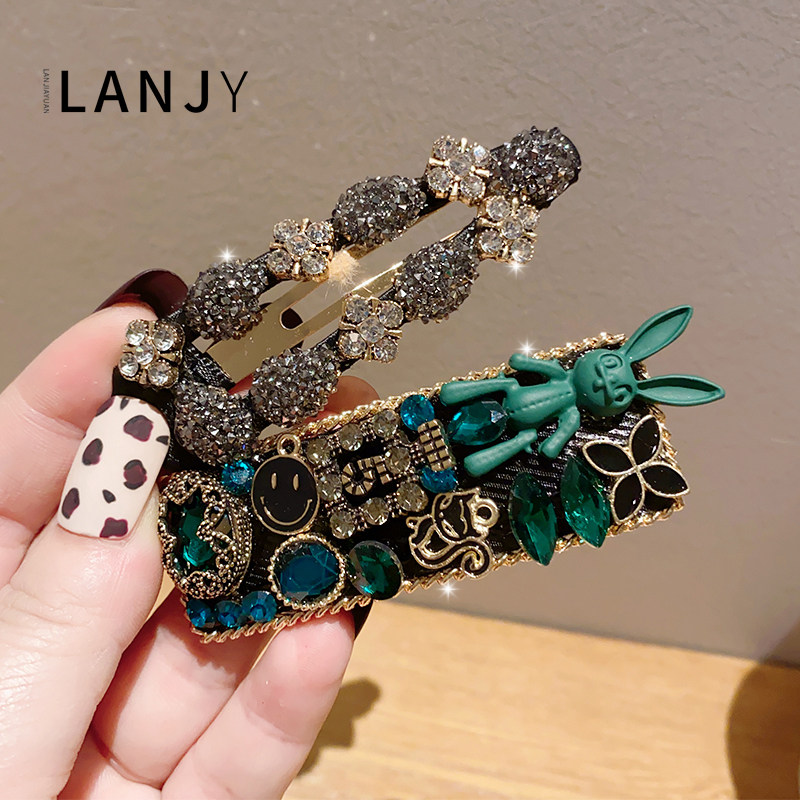 绿色小兔子发夹女侧边一字夹时尚