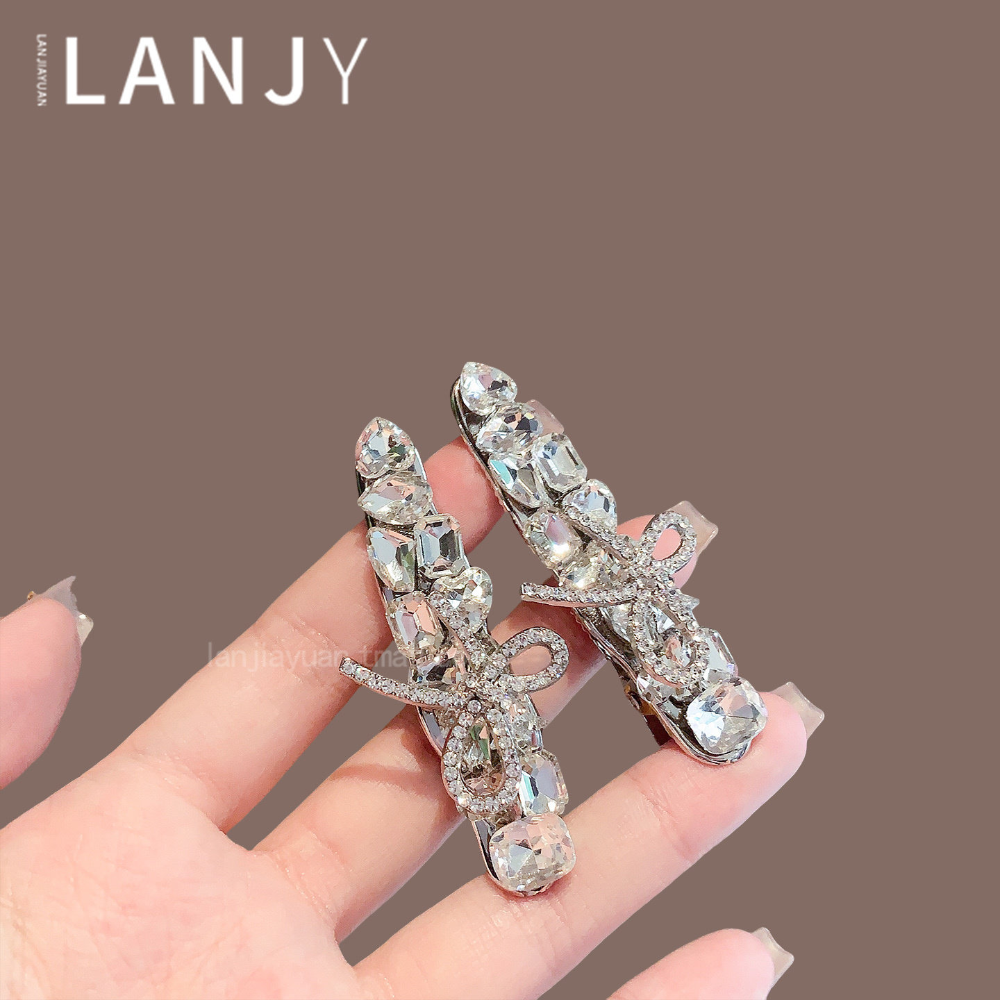 东大门新款银色满钻一字夹