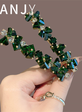 绿色轻奢满钻水晶侧边夹时尚高级感一字夹碎发整理刘海夹鸭嘴夹女