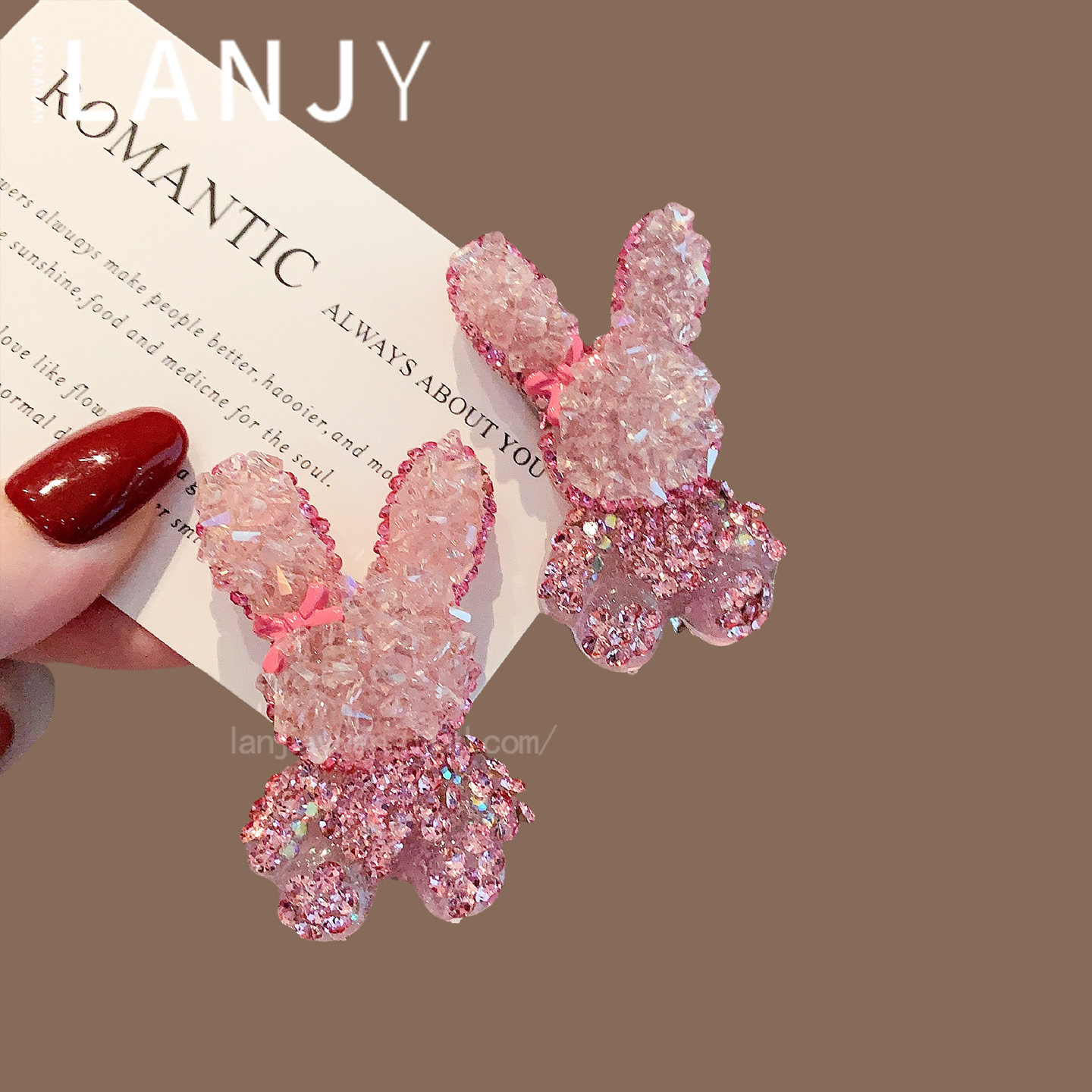 2025年超闪粉色满钻侧边夹精致可爱兔子发夹时尚洋气女生刘海夹女,饰品/流行首饰/时尚饰品新,发饰,淘宝优惠券,粉丝福利购,淘宝优惠卷