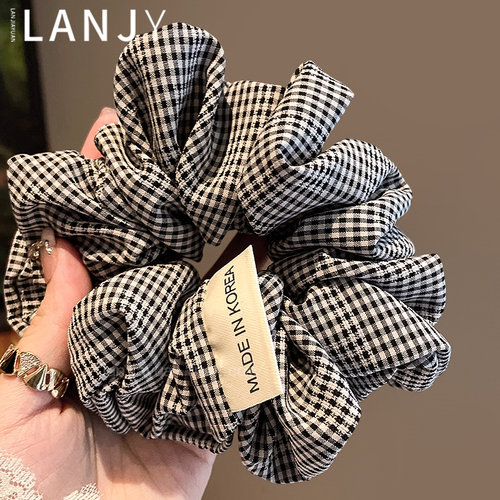 韩系复古黑白格褶皱大肠发圈