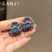 韩版 牛仔蓝亚克力小抓夹银色蝴蝶结碎发发夹甜美甜美可爱刘海夹女