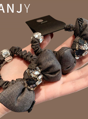 韩国灰色立体蝴蝶结头绳2025年秋冬甜美猫咪发绳时尚百搭小肠圈女