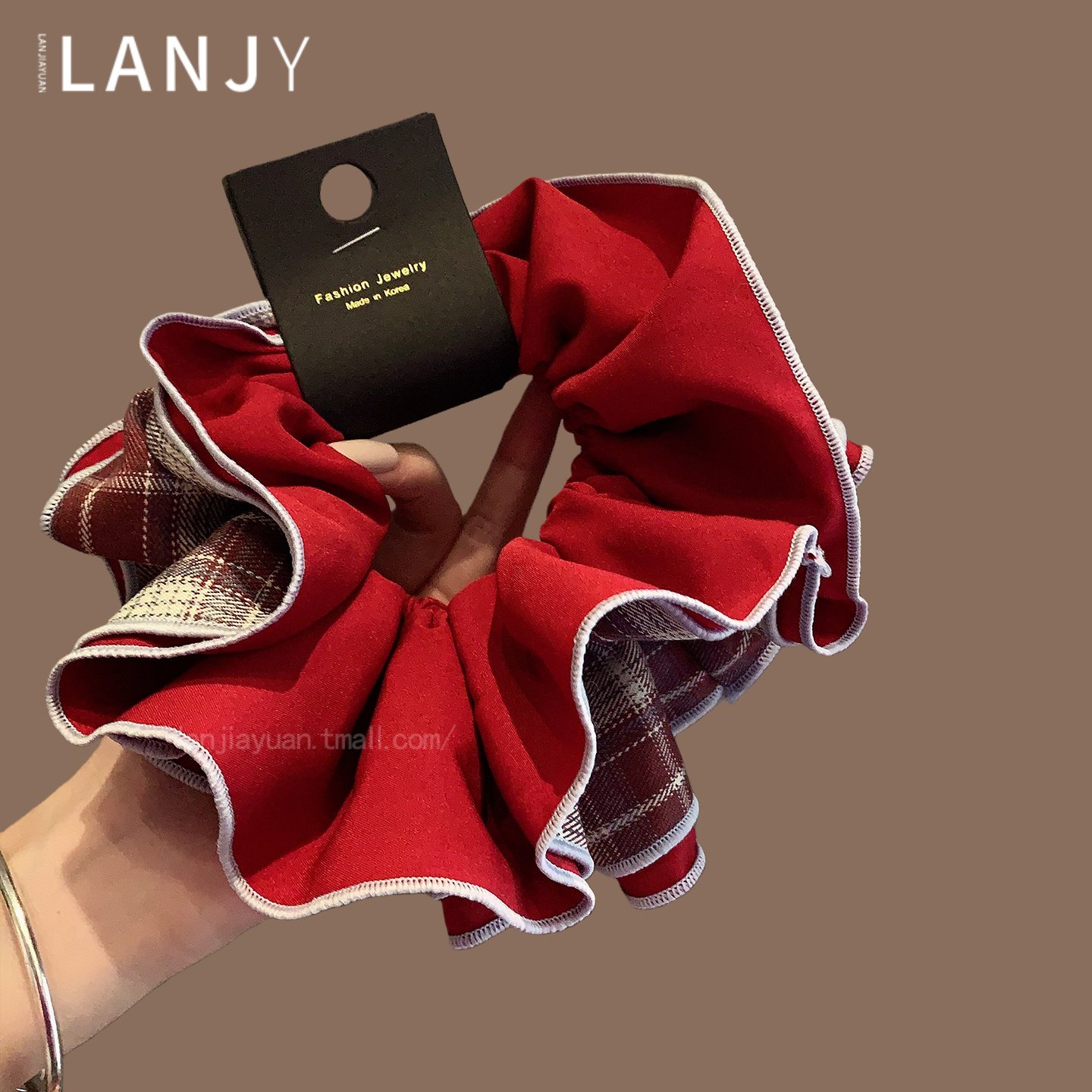 韩国红色格纹大肠发圈2025年秋冬唯美头绳气质马尾发绳皮筋发饰女,饰品/流行首饰/时尚饰品新,发饰,淘宝优惠券,粉丝福利购,淘宝优惠卷