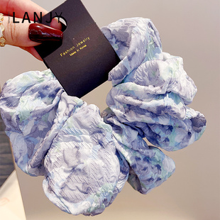 复古油画莫奈渐变色大号肥肠发圈高级感褶皱小众丸子头扎发头绳女