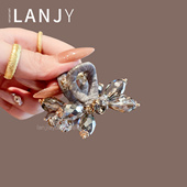 法式 重工灰色水晶抓夹2025年高级感侧边夹精致半扎发夹小号鲨鱼夹