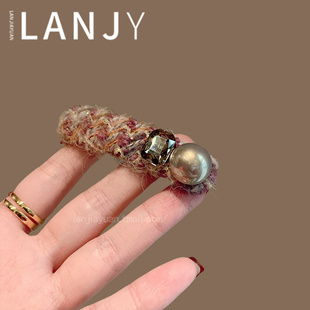 韩版时尚彩色毛线BB夹灰色珍珠水晶刘海夹时髦百搭前额碎发夹发卡