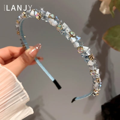 森系小清新浅蓝色水晶细边发箍