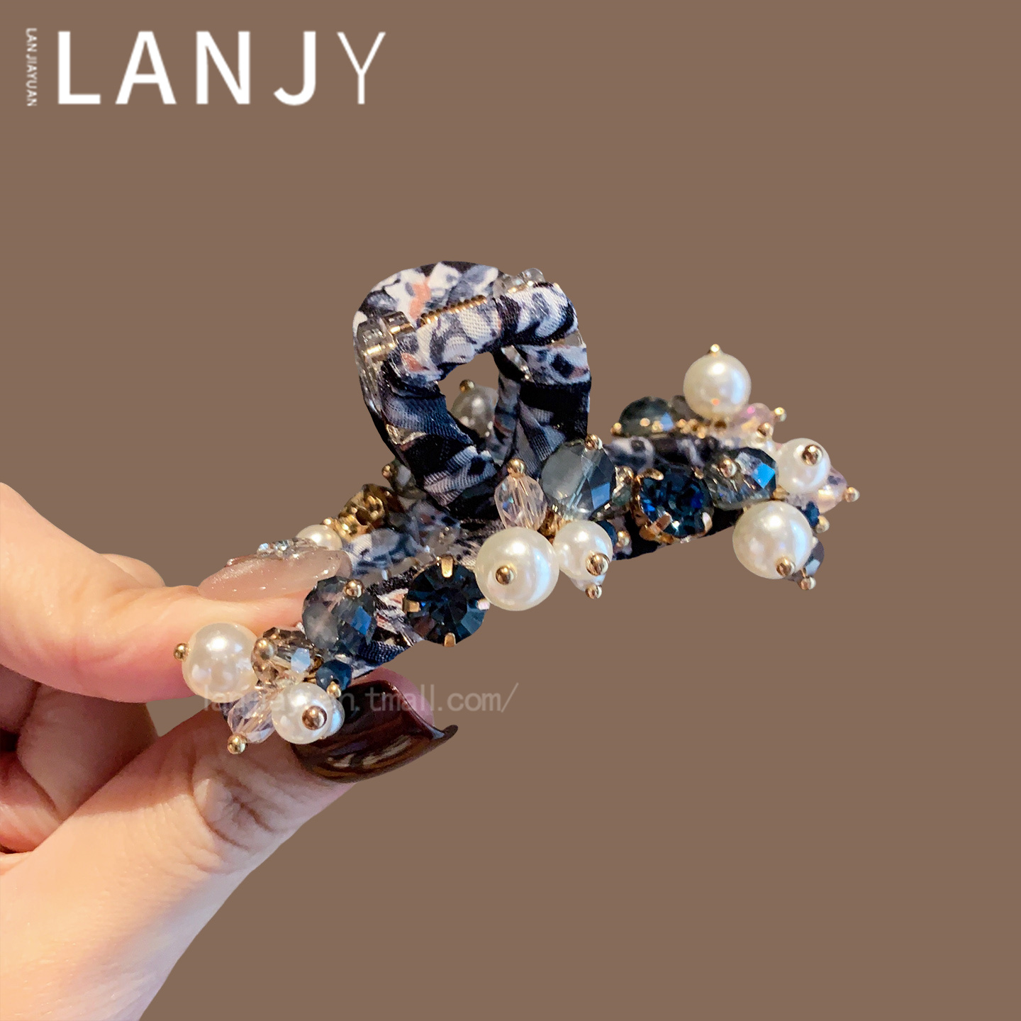 超仙珍珠水晶串珠小抓夹女
