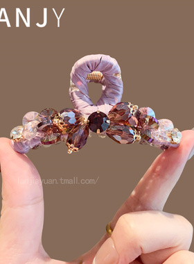 2025新款高级感紫色水晶小抓夹气质后脑勺半扎发鲨鱼夹发饰发卡女