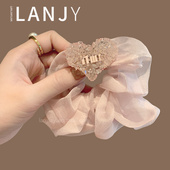 超闪爱心水钻发圈粉色甜美大肠发圈字母min扎发头绳时尚 百搭发绳