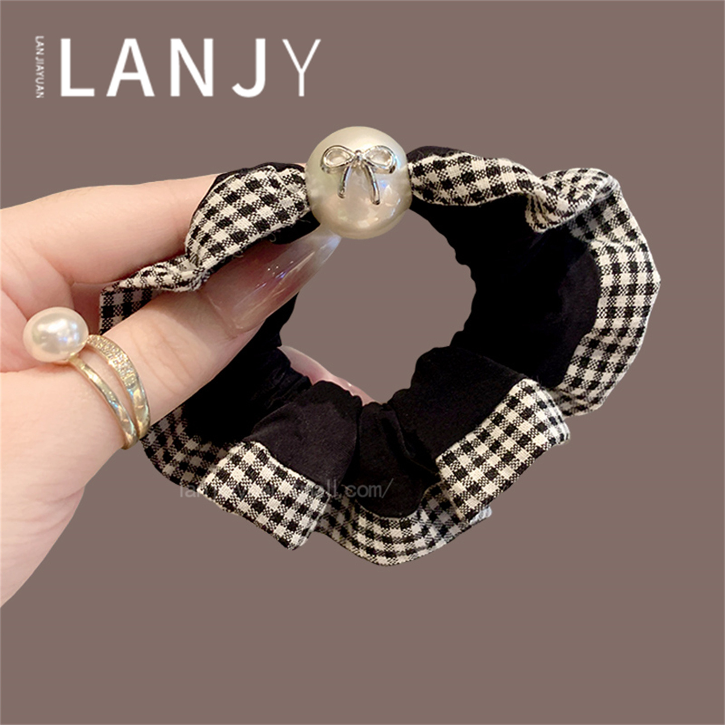 韩系高级感珍珠蝴蝶结发绳