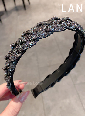 黑色复古闪钻满碎钻发箍高级感压发发卡带齿防滑洗脸发捆百搭头箍