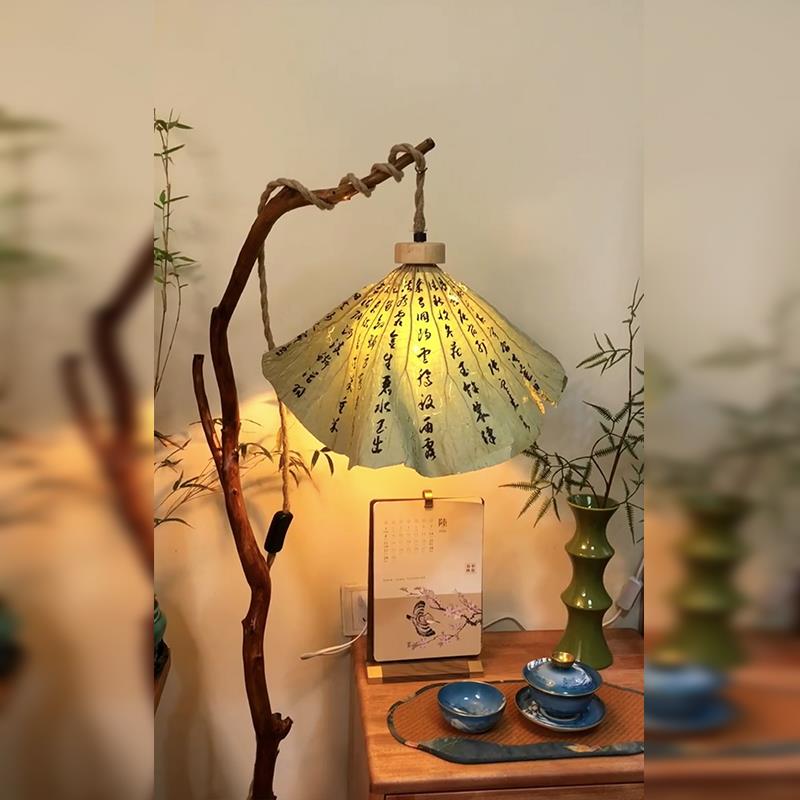 新中式干荷叶书法灯手工制作古风书法摆件生日礼物卧室床头材料包