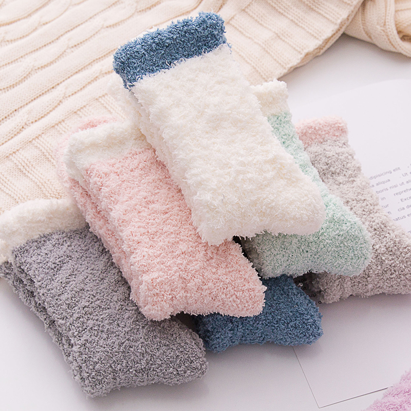 珊瑚绒袜子女冬季加厚加绒保暖地板袜睡眠月子袜秋冬新款睡觉袜子