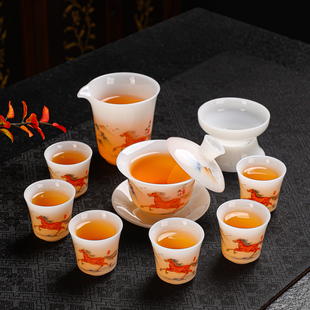 马到成功冰种璞玉玉瓷功夫茶具配件单卖家用陶瓷茶杯盖碗茶壶茶杯