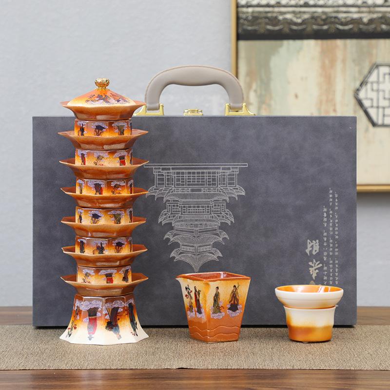 八角宝塔功夫茶具套装八仙过海