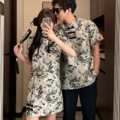 新中式 小众设计感情侣装 2025夏季 国风提花旗袍立领连衣裙一裙一衣