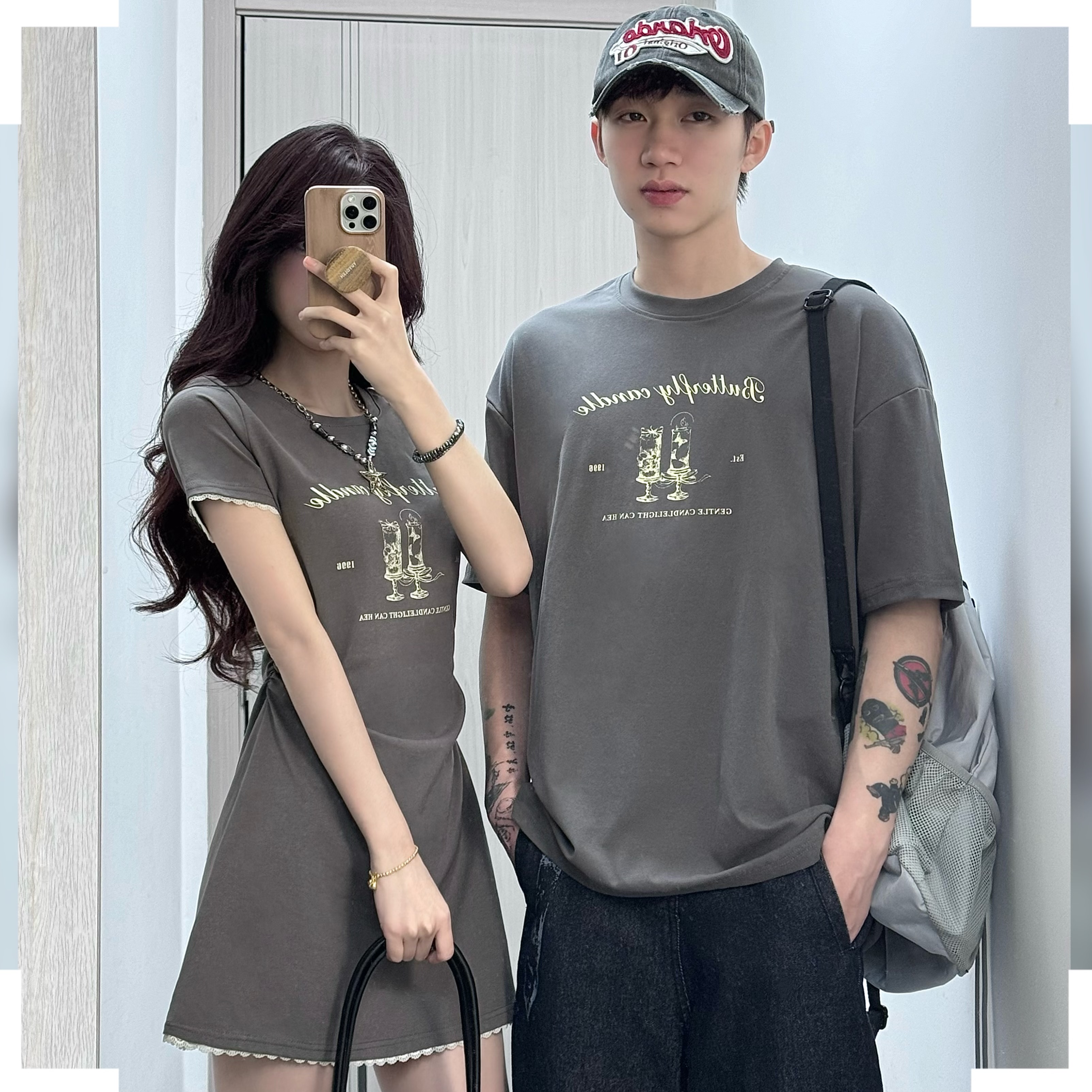 情侣装夏季美式小众设计感