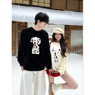 休闲毛衣慵懒风宽松立体斑点狗针织衫 秋冬ins美式 情侣装 2025新款