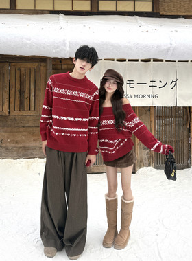 圣诞过年红色加厚毛衣情侣装秋冬2025新款ins慵懒风针织衫外套潮