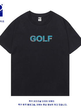 GOLF 韩国 Flame Box LoGo 蓝色火焰golf字母短袖tee男女情侣款