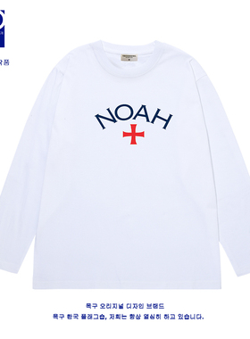 欧美潮牌noah长袖T恤红色十字圆领长袖套头美式复古简约慵懒男女