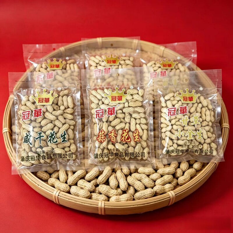 冠华花生150g袋装咸干花生蒜香味甘草小金生多口味坚果零食下酒菜