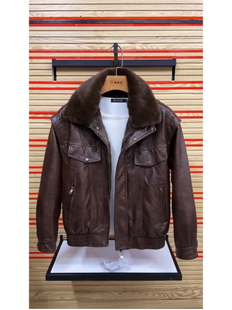 秋冬款 百搭保暖流行外套可拆卸领上衣潮 加厚加绒皮衣皮夹克男时尚