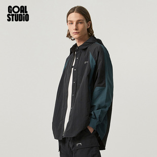 GOALSTUDIO 新款街头潮流宽松衬衫夹克拆卸风帽男女时尚外套