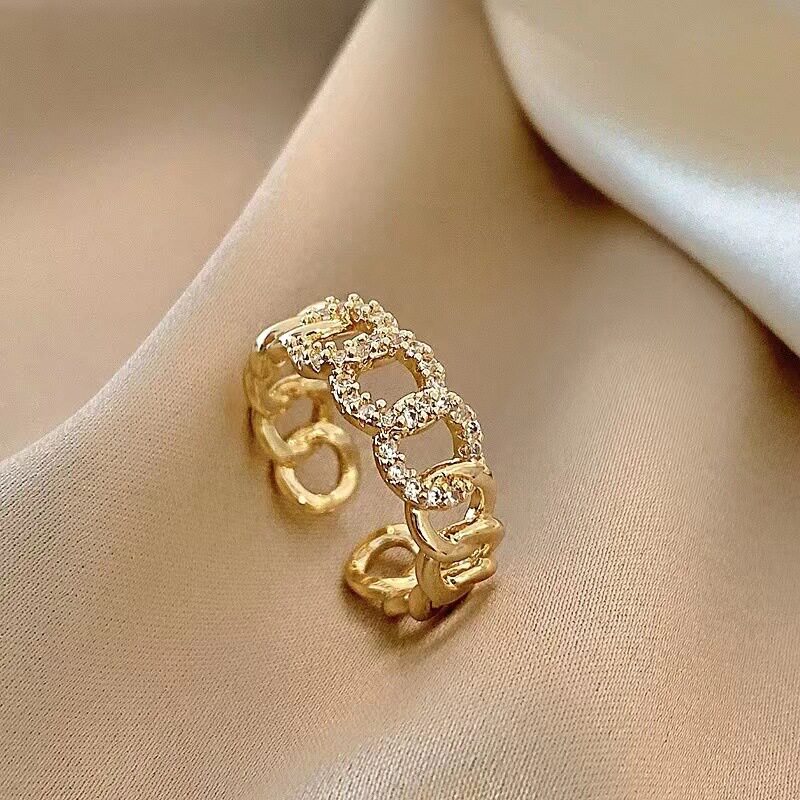 奥莱品牌折扣镶钻麻花个性戒指女锆石开口戒指可调节食指时尚小众