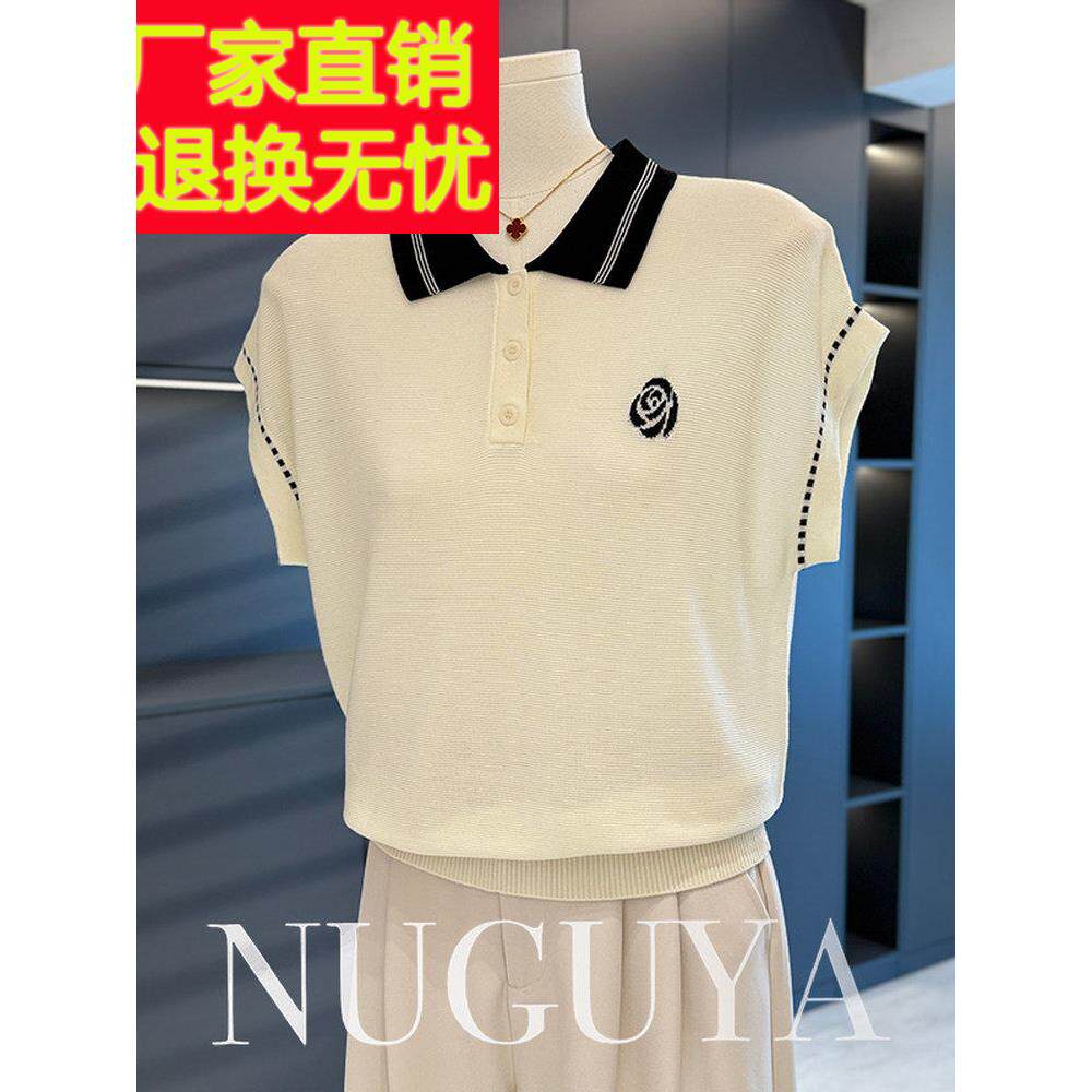 时尚休闲妈妈服针织女式短袖夏装新款百搭中年小衬衫西式上衣