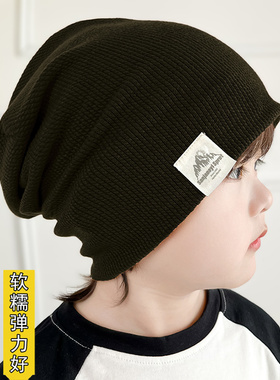 儿童冷帽男童堆堆帽黑色秋季防风宝宝帽子秋冬护耳小孩纯棉中童潮
