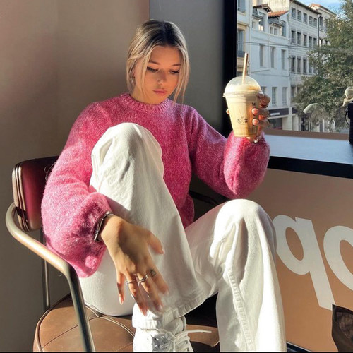 气质辣妹慵懒风露背绑带针织衫