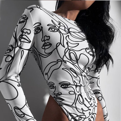 高街辣妹气质抽象派修身型连体衣